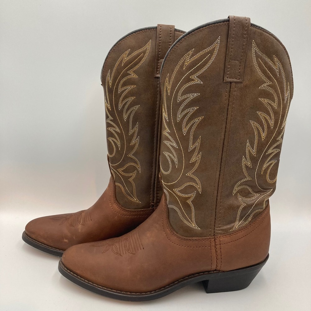 Laredo Western Cowboy Boots‎ Leather Brown Stitch Design Mens 7.5 M